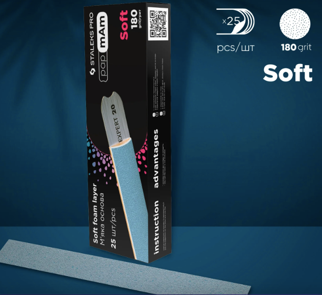 Disposable files papmAm for straight nail file (soft base) Staleks Pro Exclusive 20, 180 grit (25 pcs)