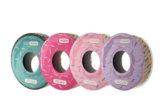 Disposable white abrasive tape papmAm EXPERT  grit in a plastic case