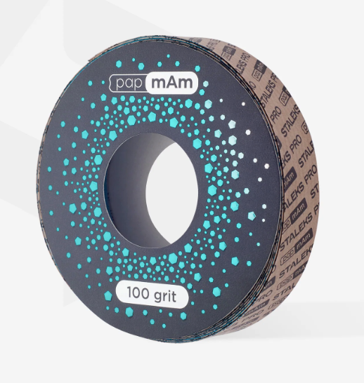 Disposable white abrasive tape papmAm EXPERT  grit in a plastic case